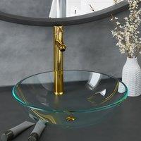 Berkfield Home Bathroom Sink with Tap & Push Drain Clear Tempered Glass in Black