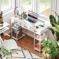 HOMCOM Computer Writing Desk with Power Outlets, Drawers, Shelves, White