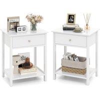 Costway 2 Pcs Nightstand 2-Tier Bedside Sofa Table w/Storage Shelf in White