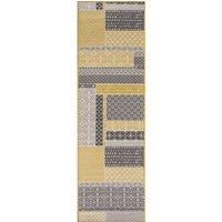 Kukoon Runner Rug Yellow Ochre Grey Traditional Patchwork Area Rug | Size: 70 cm x 300 cm