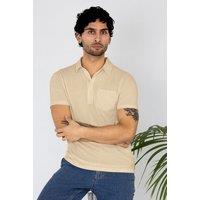 Enorsia Men's Linen Blended Solid Short Sleeve Polo Shirt in Beige | Size: 2XL