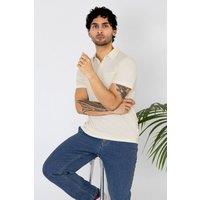 Enorsia Men's Linen Blended Solid Short Sleeve Polo Shirt in Off-White | Size: 2XL