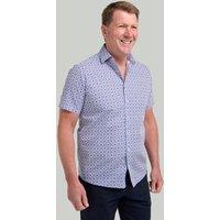 Double TWO Men's Blue Geometric Star Print Short Sleeve Shirt | Size: 4XL