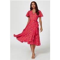 FS Collection Women's Abstract Print Midi Wrap Dress In Fuchsia | Size: Small