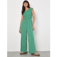 Apricot Women's Mosaic Ruffle Sleeve Jumpsuit in Green | Size: 8