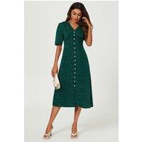 FS Collection Women's Dot Print Button Front Midi Dress in Green | Size: XL