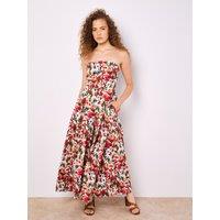 Apricot Women's Floral Ikat Palazzo Bandeau Jumpsuit in Red | Size: 14