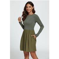 FS Collection Women's Long Sleeve Stripe Mini Dress In Olive | Size: Small