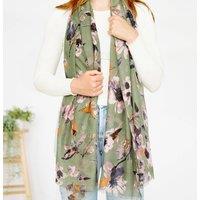 My Posh Shop Women's Khaki Spring Flowers Print Scarf in Pale Green
