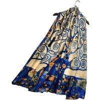 My Posh Shop Women's Klimt Art Tree Of Life Print Silk Scarf in Navy