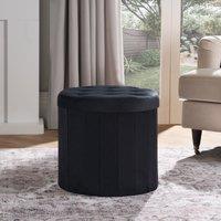 OHS Folding Ottoman Storage Box Footstool Tub Space Saving Velvet Seat in Black