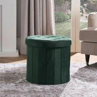 OHS Folding Ottoman Storage Box Footstool Tub Space Saving Velvet Seat in Dark Green