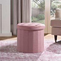 OHS Folding Ottoman Storage Box Footstool Tub Space Saving Velvet Seat in Dusty Pink