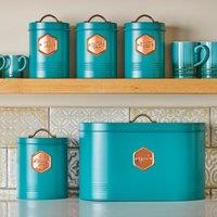 Cooks Professional 5 Piece Tea Coffee Sugar Bread & Biscuit Cannister Kitchen Storage Set in Teal