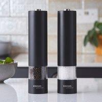 Cooks Professional Electric Salt & Pepper Mill Set Stainless Steel Automatic Grinder in Black