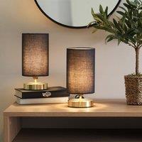 ValueLights Francis Pair of Brushed Gold Dimmable Touch Table Lamps in Navy