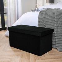OHS Folding Ottoman Storage Box Footstool Tub Space Saving Velvet Seat in Black