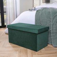 OHS Folding Ottoman Storage Box Footstool Tub Space Saving Velvet Seat in Dark Green