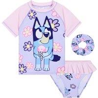 Bluey Girl's 2 Piece Swimsuit with Scrunchie in Lilac | Size: 4-5 Years