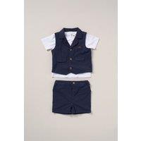Little Gent Boy's T-Shirt, Shorts & Waistcoat Outfit Set in Navy | Size: 4 Years