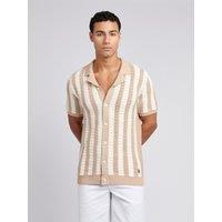 U.S. POLO ASSN. Men's Crochet Knit Open Collar Polo Shirt in Fawn | Size: Small