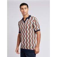 U.S. POLO ASSN. Men's Wave Knit Open Collar Polo Shirt in Brown | Size: Large