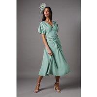 Coast Women's Ruched Sleeve V Neck Midi Dress in Sage | Size: 8