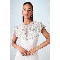 Coast Women's Encrusted Gem Bridal Cape in Ivory | Size: Small