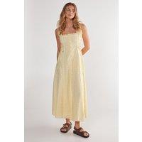 NastyGal Women's Soft Corset Broderie Lace Up Side Midi Dress in Lemon | Size: 6