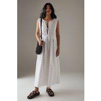 Broderie Drawstring Detail Sleeveless Midi Sundress