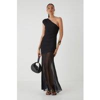 MissPap Women's Mesh Ruched One Shoulder Maxi Dress in Black | Size: 10