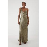 MissPap Women's Metallic Asymmetric Cowl Dress in Khaki | Size: 8