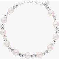T.H.Baker Women's Silver Side Drilled Freshwater Pearl & Cubic Zirconia Kiss Bracelet in White | Size: 7.5inch