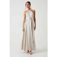 Coast Women's Honoured Twist Halterneck Satin Maxi Bridesmaid Dress in Champagne | Size: 18