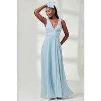 Jolie Moi Women's Pleated Bodice Chiffon Maxi Dress in Light Blue | Size: 12