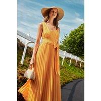 Lisa Tan Polo Pleated Cotton Belted Midi Dress