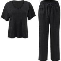 MODISHION Women's 2 Piece Knitted Casual Loungewear Set in Black | Size: Small
