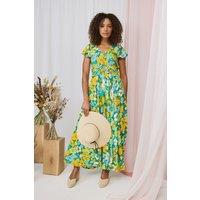 Izabel London Women's Floral Ruched Cap Sleeve Maxi Dress in Green | Size: 10