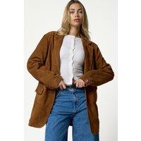 Barneys Originals Women's Oversized Tan Suede Blazer | Size: XS