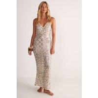 NastyGal Women's Burnt Sequin V Neck Maxi Slip Beach Dress in Cream | Size: 8