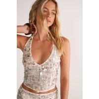 Burnt Sequin Halter Neck Beach Top