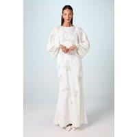 Coast Women's Premium Beaded Floral Embellished Long Sleeve Wedding Dress in Ivory | Size: 10