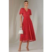 Jolie Moi Women's Angel Sleeve Wrap Bodice Mesh Maxi Dress in Red | Size: 8