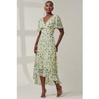 Jolie Moi Women's Chelsea Pleated Chiffon Dip Hem Maxi Dre in Green | Size: 10