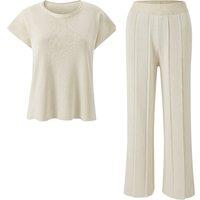 MODISHION Women's 2 Piece Casual Outfits Knitted Lounge Set in Beige | Size: 2XL