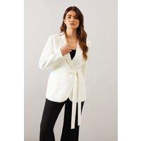 Wallis Women's Tailored Belted Pocket Detail Blazer in Ivory | Size: 14