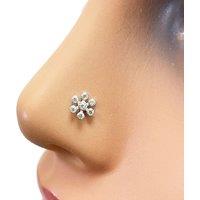 Raina Jewels Women's 18ct Whitegold 6 Petal Flower Cubic Zirconia Bezel Nose Stud/Pin 5.4mm in Gold