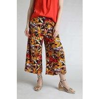 Weird Fish Women's Mossa Printed Linen Rich Culottes in Light Beige | Size: 18