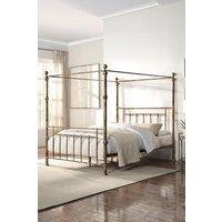 SlumberWorx Welwyn Vintage Victorian 4 Poster Antique Brass Metal Bed Frame in Bronze | Size: Double