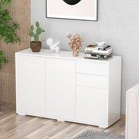 HOMCOM Gloss Push-Open Side Cabinet W/ 2 Drawer, 2 Door Cabinet for Home Office in White